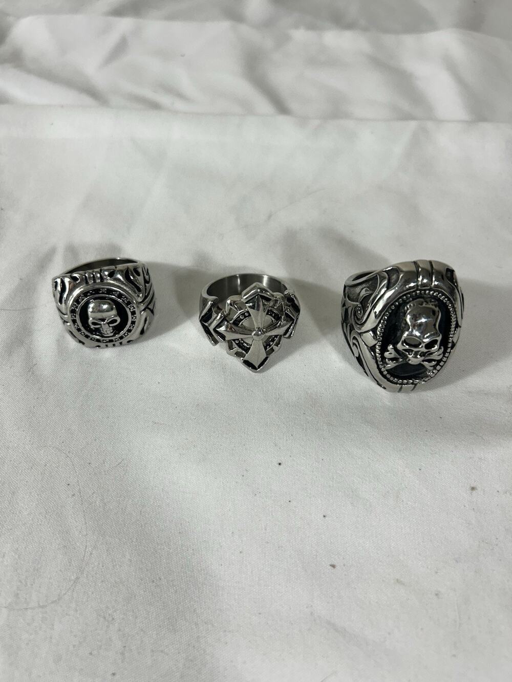 Lot of 3 Heavy Biker Skull Stainless Steel Rings sz 12-13